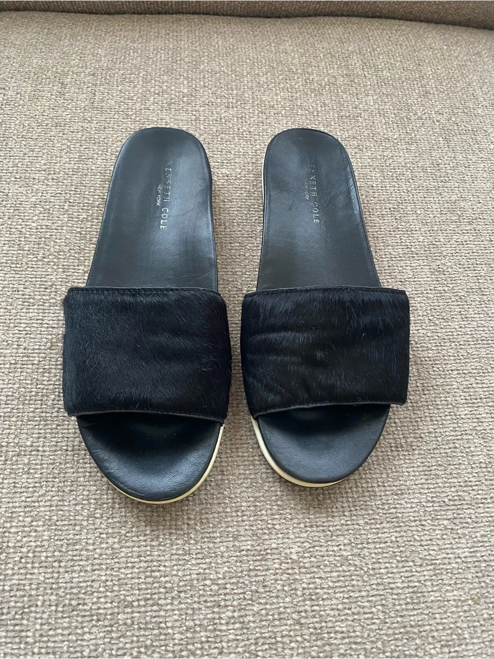 Kenneth Cole Black Slide Sandal with White Platform Trim